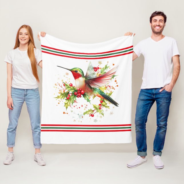 Festive Christmas Theme Hummingbird  Fleece Blanket (In Situ)