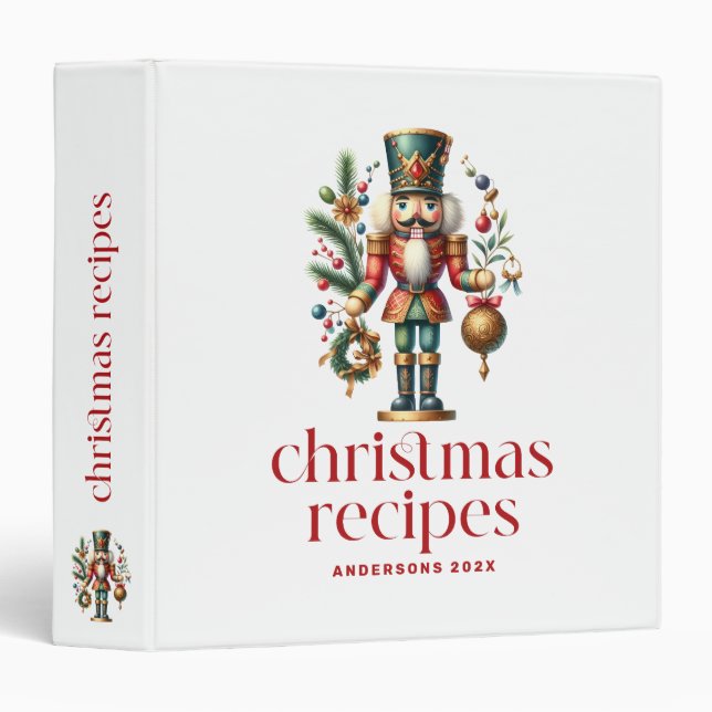 Festive Christmas Theme Nutcracker On White 3 Ring Binder (Front/Spine)