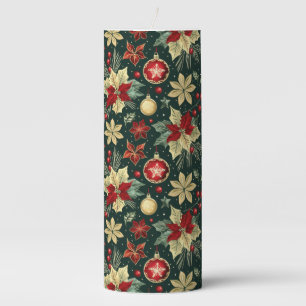 Festive Christmas Theme Poinsettia Pattern Pillar Candle