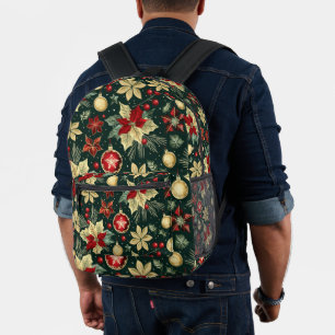 Festive Christmas Theme Poinsettia Pattern Printed Backpack