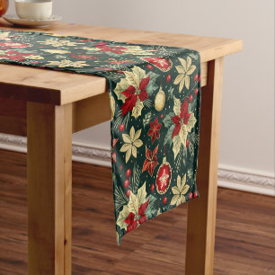 Festive Christmas Theme Poinsettia Pattern Short Table Runner