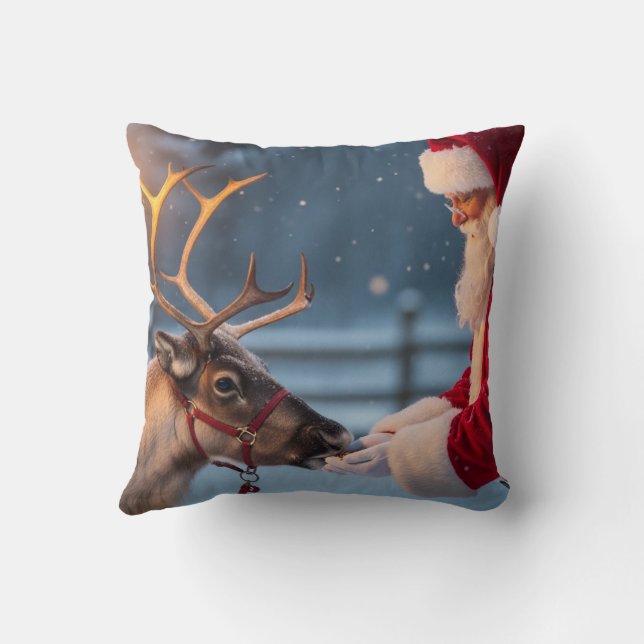 Festive Christmas Throw Pillow, Reindeer & Snowman Throw Pillow (Back)