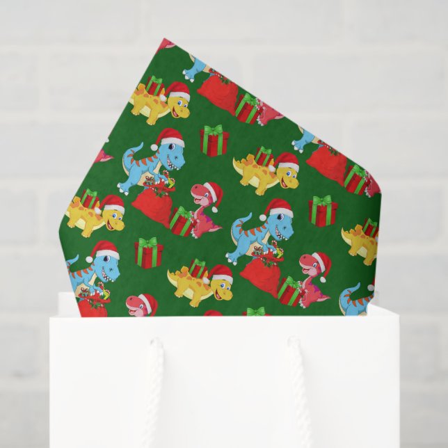 festive Christmas tiled dinosaur pattern  Tissue Paper (Gift Bag)