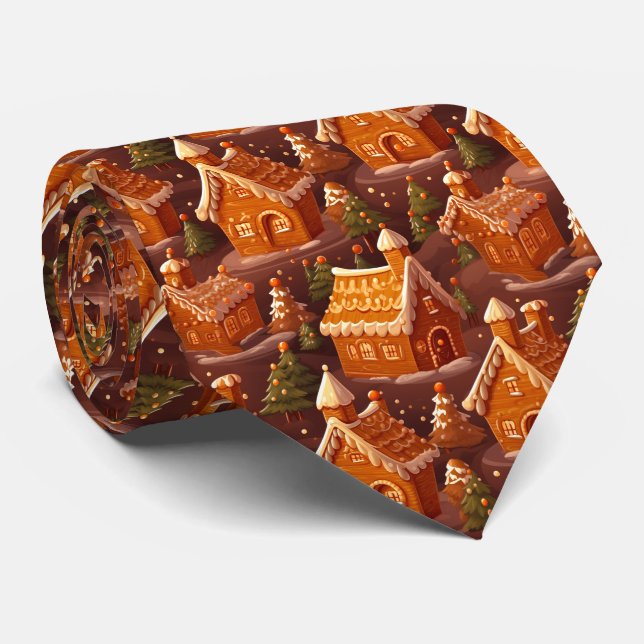 festive Christmas tiled gingerbread pattern Neck Tie (Rolled)