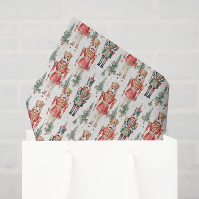 Festive Christmas tiled nutcracker watercolor  Tissue Paper (Gift Bag)