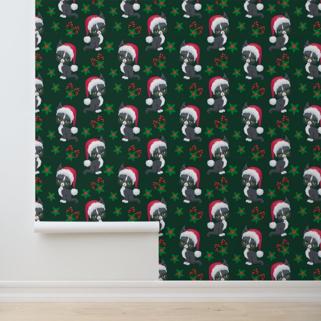 Festive Christmas tiled pattern cat Wallpaper (Application)