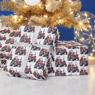 Festive Christmas tiled pattern tractor Santa Wrapping Paper