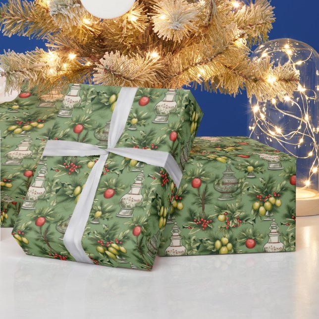 Festive Christmas tiled pattern vintage bulbs  Wrapping Paper (Holidays)