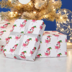 festive Christmas tiled pink flamingo pattern  Wrapping Paper