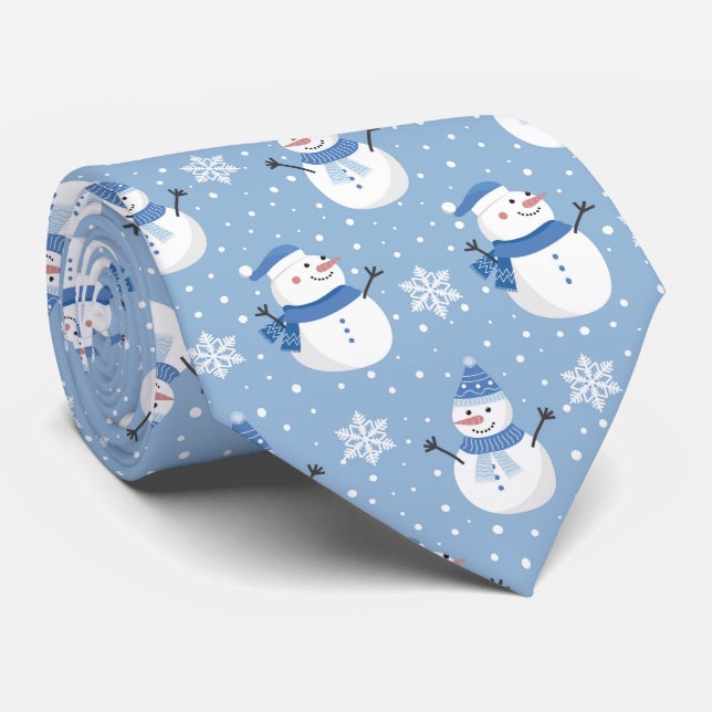 Festive Christmas tiled snowman pattern Neck Tie (Rolled)