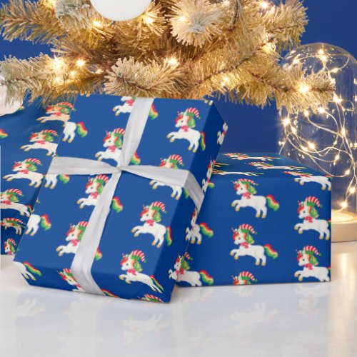 festive Christmas tiled unicorn Wrapping Paper