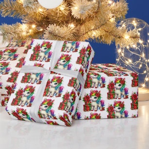 Festive Christmas tiled unicorn Wrapping Paper