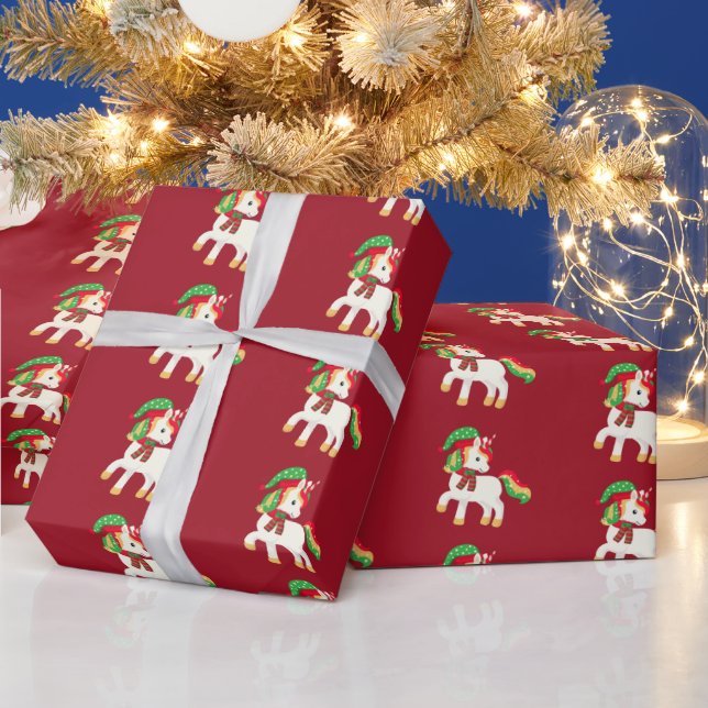 festive Christmas tiled unicorn Wrapping Paper (Holidays)
