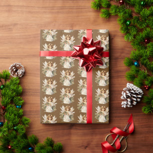 Festive Christmas tiled watercolor Angels Wrapping Paper