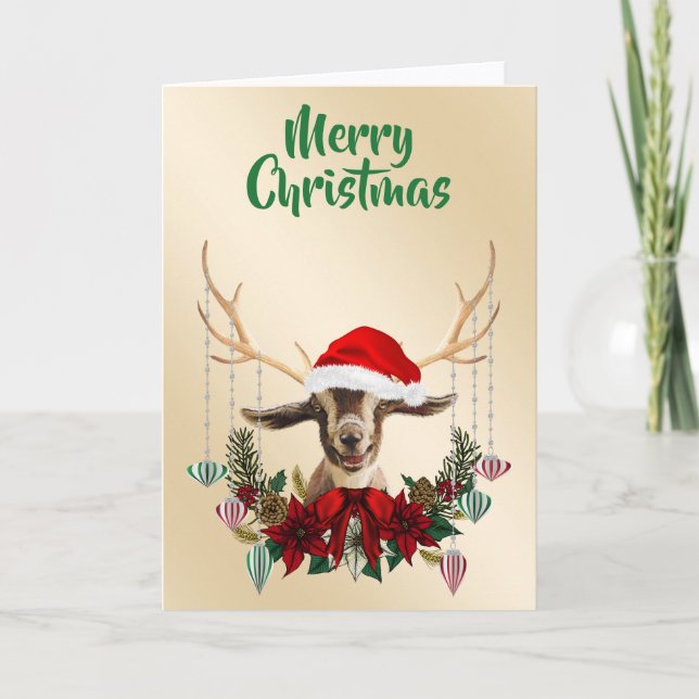 Festive Christmas Toggenburg Goat Kid Card (Front)