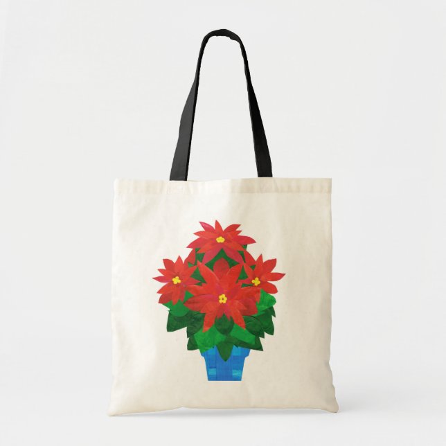 Festive Christmas Tote Bag, Poinsettias Bag (Front)