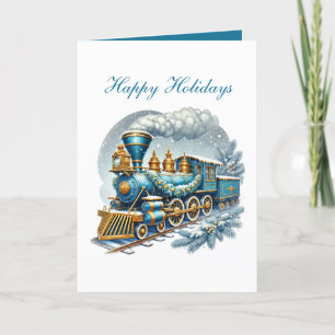 Festive Christmas train customizable Holiday Card