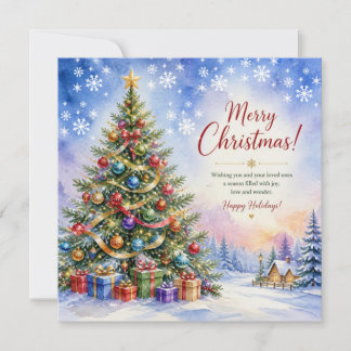 Festive Christmas Tree and Cottage Holiday Card
