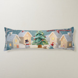 Festive Christmas Tree and Snowmen Scene Body Pillow