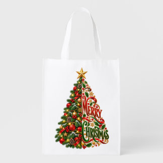 Festive Christmas Tree Art Grocery Bag