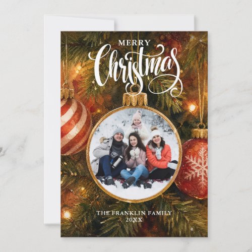 Festive Christmas Tree Baubles Photo Holiday Card