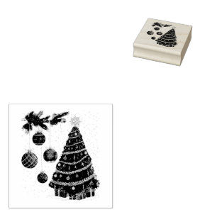 Festive Christmas Tree & Baubles Rubber Stamp