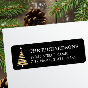 Festive Christmas Tree Black Gold Return Address Label