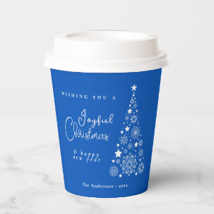 Festive Christmas Tree Blue Paper Cups