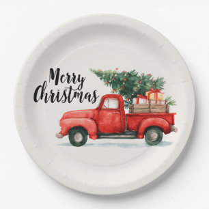 Festive Christmas Tree & Car Paper Plates