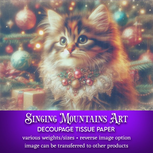 Festive Christmas Tree Cat Decoupage Tissue Paper (Creator Uploaded)