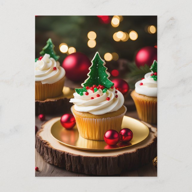 Festive Christmas Tree Cupcake Holiday Postcard (Front)