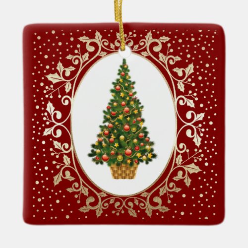 Festive Christmas Tree Custom Holiday  Ceramic Ornament