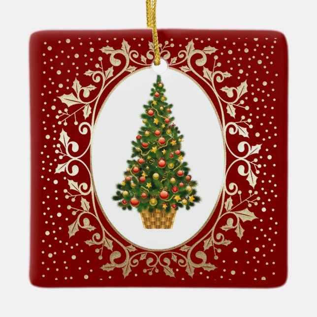 Festive Christmas Tree Custom Holiday  Ceramic Ornament (Front)