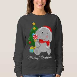 Festive Christmas tree elephant add message Sweatshirt