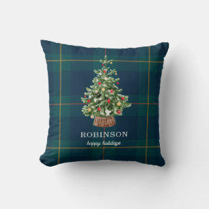 Festive Christmas Tree Family Name Holiday Throw Pillow
