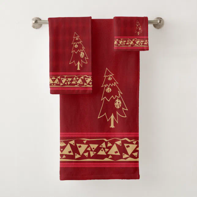 Festive Christmas Tree Gold Bath Towel Set | Zazzle