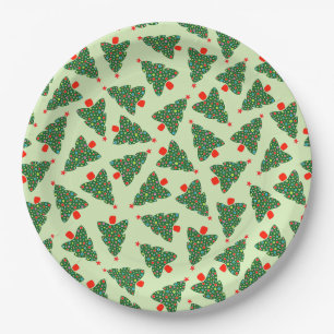 Festive Christmas Tree Green Mint Paper Plates