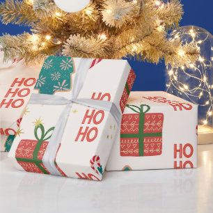 Festive Christmas Tree green red Vintage Retro Wrapping Paper