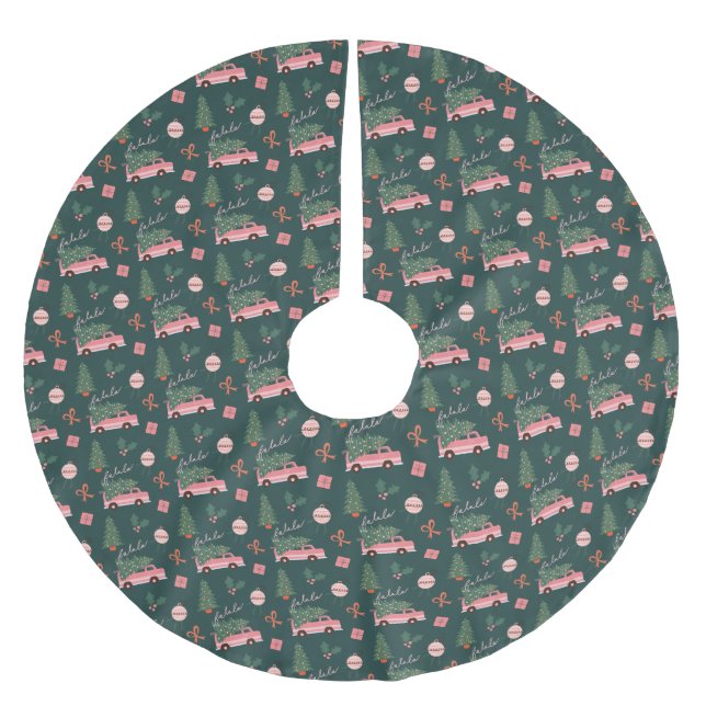 Festive Christmas Tree Green Vintage Retro Van Brushed Polyester Tree Skirt (Front)