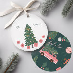 Festive Christmas Tree Green Vintage Retro Van Favor Tags<br><div class="desc">Celebrate the magical and festive holiday season with our custom holiday gift tag. Our vintage holiday design features a cute fun Christmas tree with pink presents nested around the Christmas tree. To and from is added so you can write your name and the recipients name. The reverse side features our...</div>
