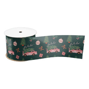 Festive Christmas Tree Green Vintage Retro Van Satin Ribbon
