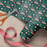 Festive Christmas Tree Green Vintage Retro Van Wrapping Paper<br><div class="desc">Celebrate the magical and festive holiday season with our custom holiday wrapping paper. Our vintage holiday design features a cute girly pink retro van carrying a Christmas tree. This fun Christmas pattern also incorporates ribbons, presents, ornaments and the words fa la la. All artwork contained in this girly vintage Christmas...</div>