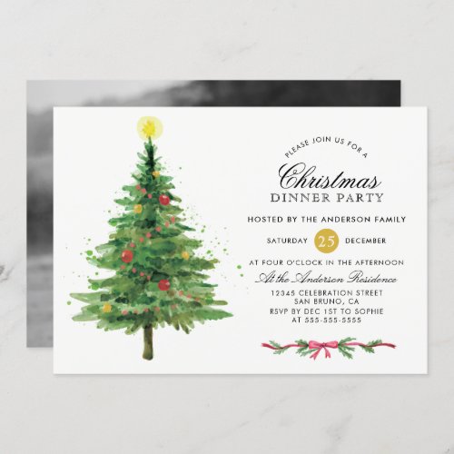 Festive Christmas Tree Holiday Dinner Party Photo Invitation - Create your own "Festive Christmas Tree | Holiday Dinner Party Photo" invitations by Eugene Designs.