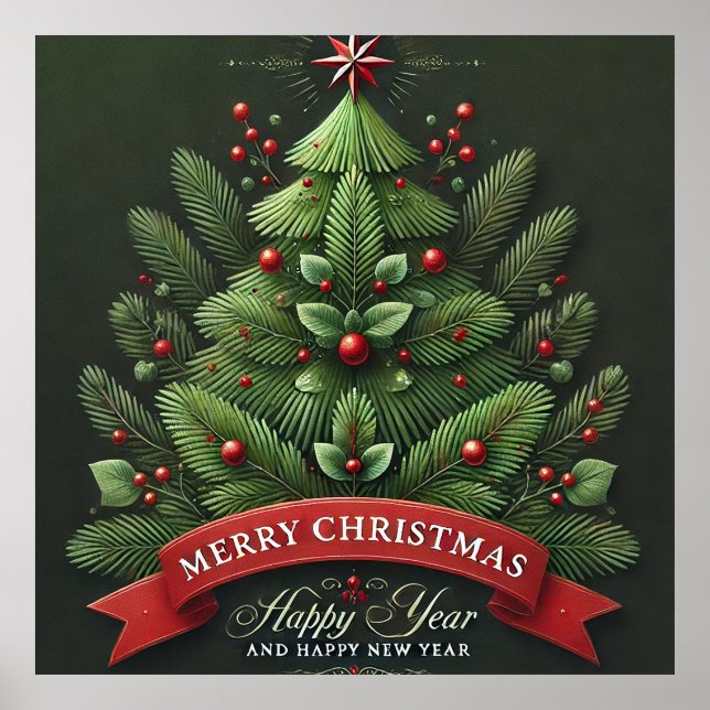 Festive Christmas Tree Illustration Poster (Front)