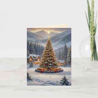 Festive Christmas tree in a mountain village Holiday Card