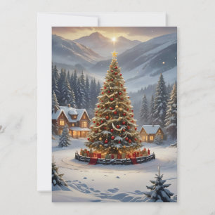 Festive Christmas tree in a mountain village Holiday Card