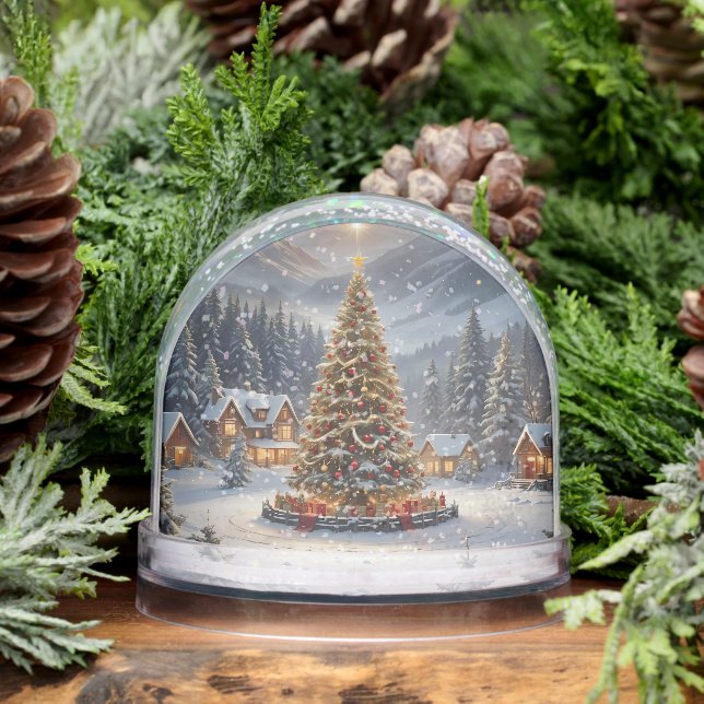 Festive Christmas tree in a mountain village Snow Globe (Winter)