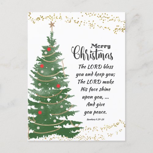Festive Christmas Tree Lord Bless You Bible Verse Holiday Postcard