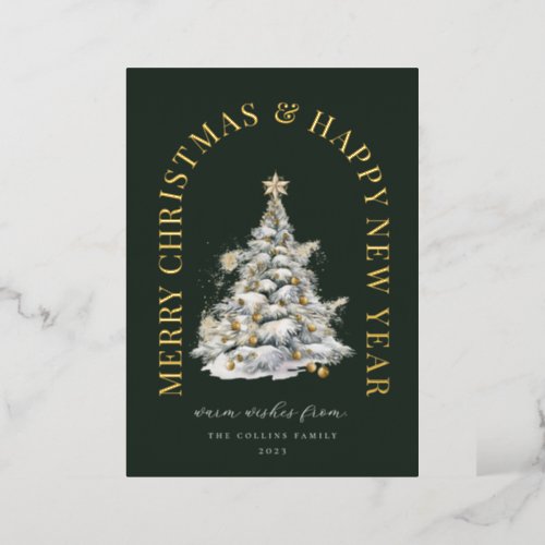 Festive Christmas Tree Modern Green Foil Holiday Card