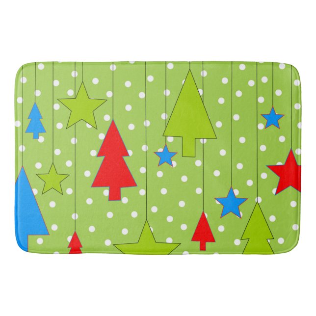 Festive Christmas Tree Pattern Bath Mat (Front)